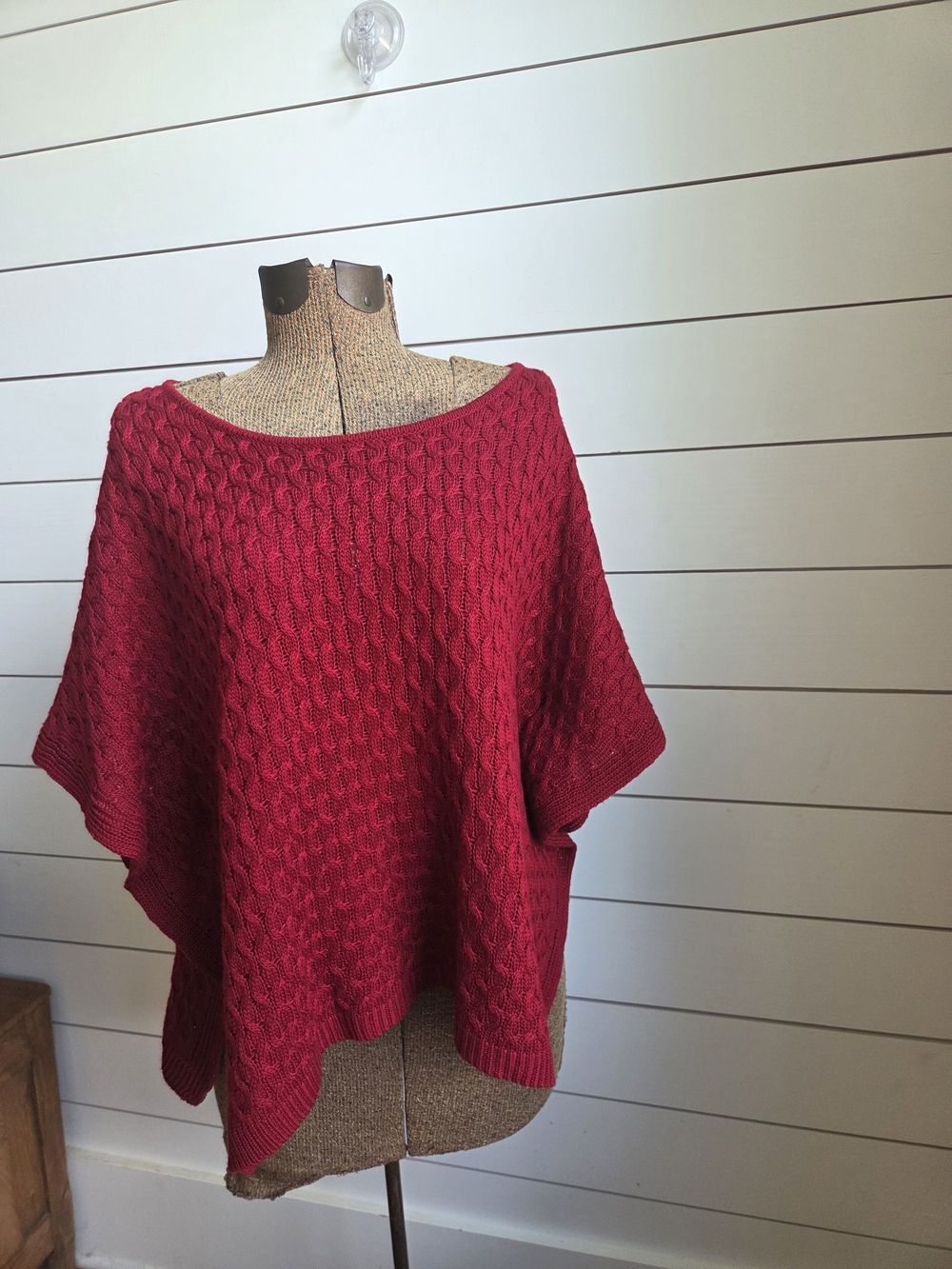 Mud Pie Crimson Cable-Knit Poncho Sweater
